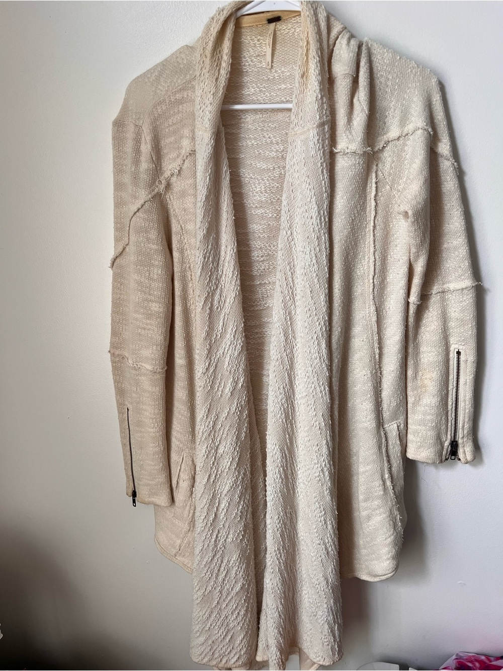 Free People Off-White Raw Hem Wrap Cardigan, Women's size small